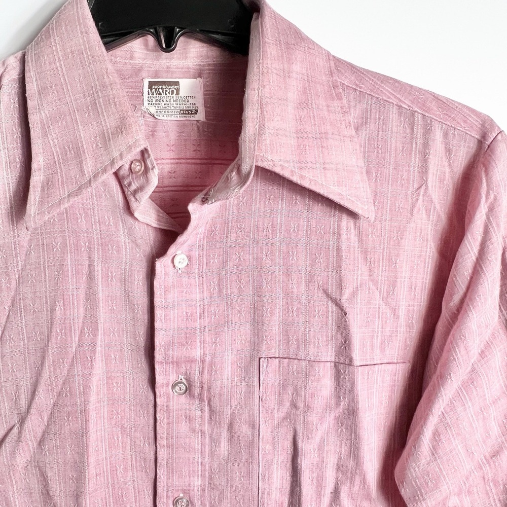 Vtg Mens Montgomery Ward Pink Dress Shirt 70s Hong Kong (For Sz-see details )